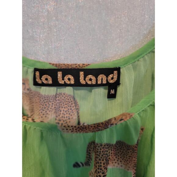 Rare La La Land‎ M Green Cheetah Print Semi Sheer Tank Top Flowy Boho Festival - Picture 5 of 8